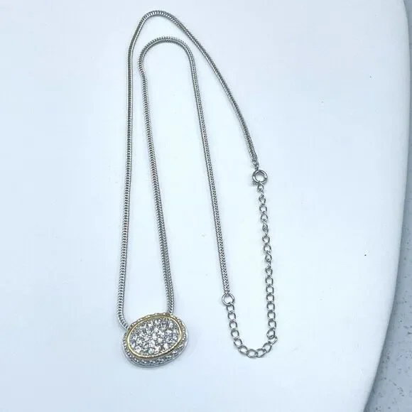 Emma Skye Pave Crystal Necklace Silver Tone Gold Tone Accent Wheat Link Chain 16 - Picture 6 of 13